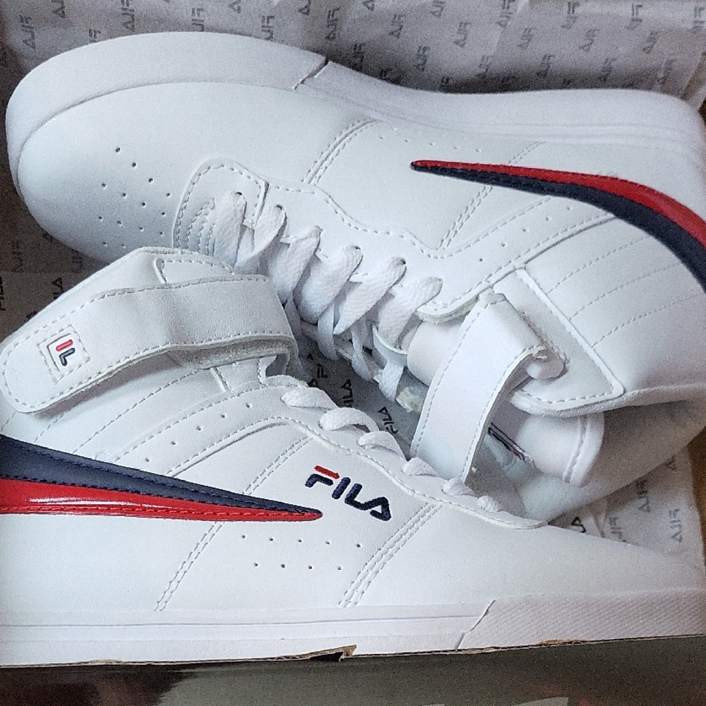 Fila White and Red High-Top Sneakers